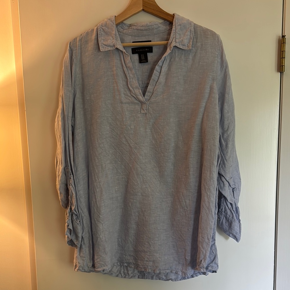 Tahari Light Blue Linen Tunic